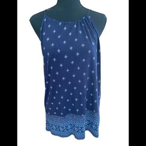 Old Navy halter style top with keyhole back and tassel tie, navy blue, size L.